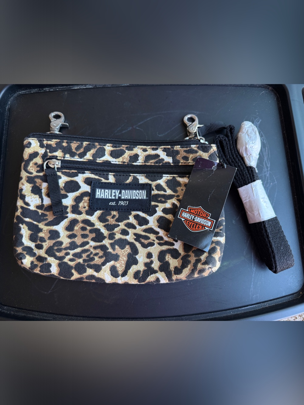 Harley-Davidson Leopard Print Crossbody Pouch - Brown, Black, Cream